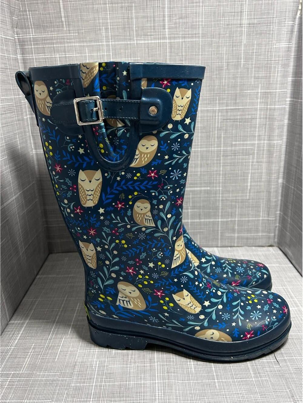 Western Chief Owl Haven Rain Boots Women’s US 6 Teal Preowned Excellent